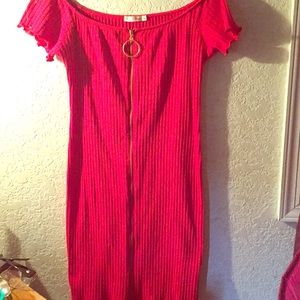 Red tight fitted off the shoulder dress